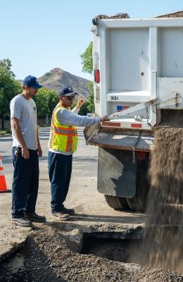 News Public Works employees filling hole