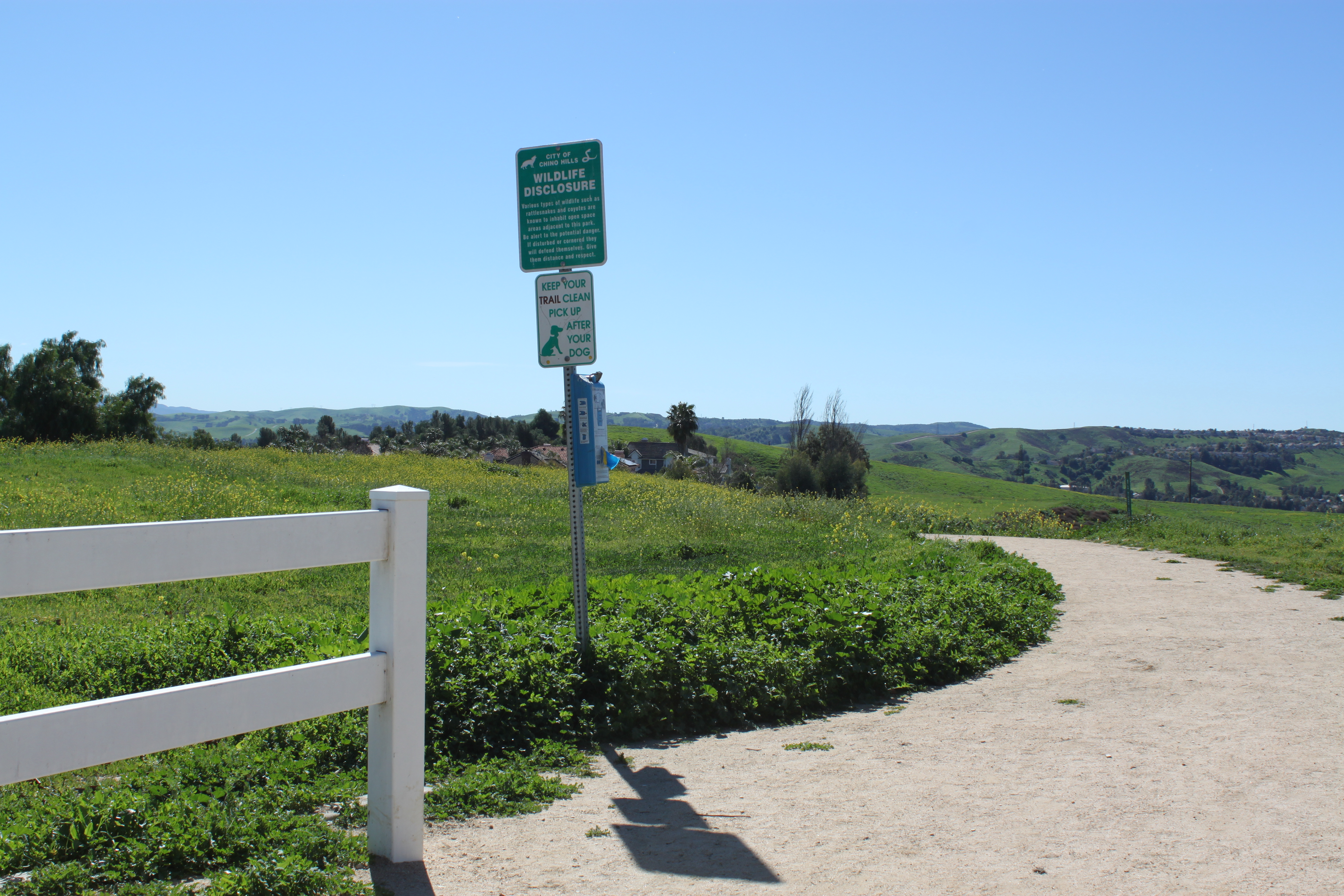 La Sierra Trail Head Signage and White Trail Fence